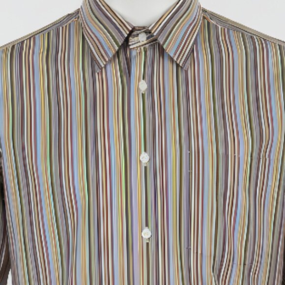 Express Mens M Dress Shirt Premium Long Sleeve Striped Button Multicolor MS55 - Picture 9 of 12